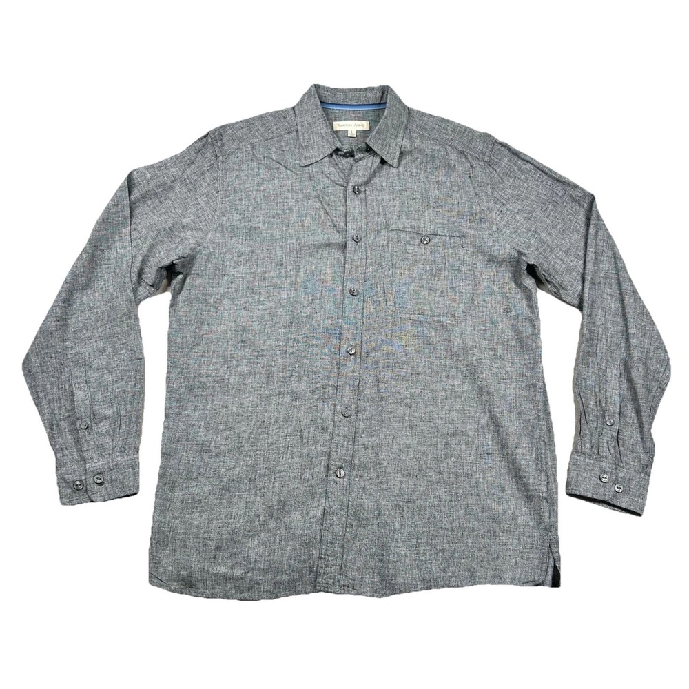 Vintage Territory Ahead Shirt Mens L Linen Blend Heather Gray Button Outdoor
